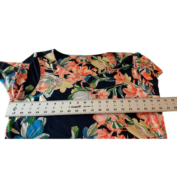 Chico's Size 2 Large Floral Top Navy Multicolor Rayon Blend Short Sleeve Shirt - Picture 4 of 9